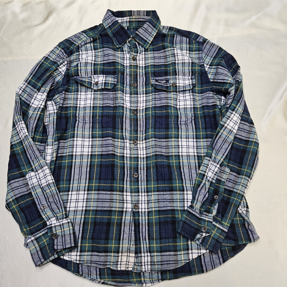 VTG Wrangler Western Flannel Shirt Mens  Wrancher Button Up Long Sleeve